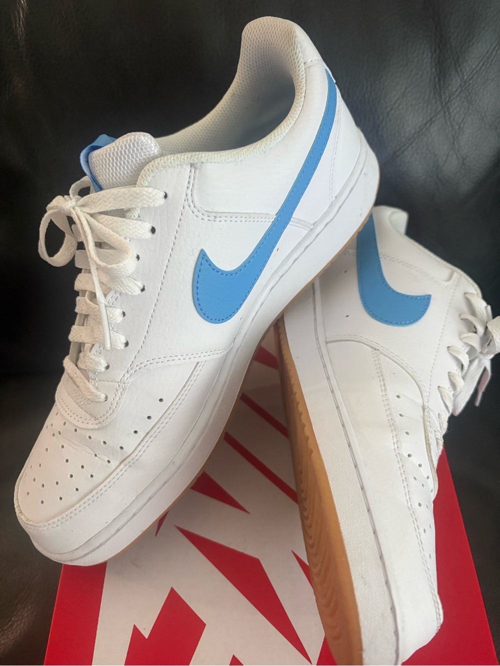 Nike Court Vision Low in White and University Blue.EUC size 10.5